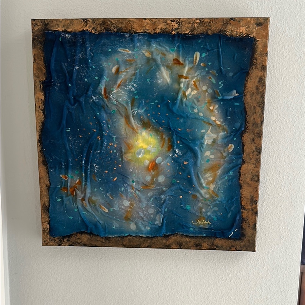 Starry Night silk painting mounted on canvas